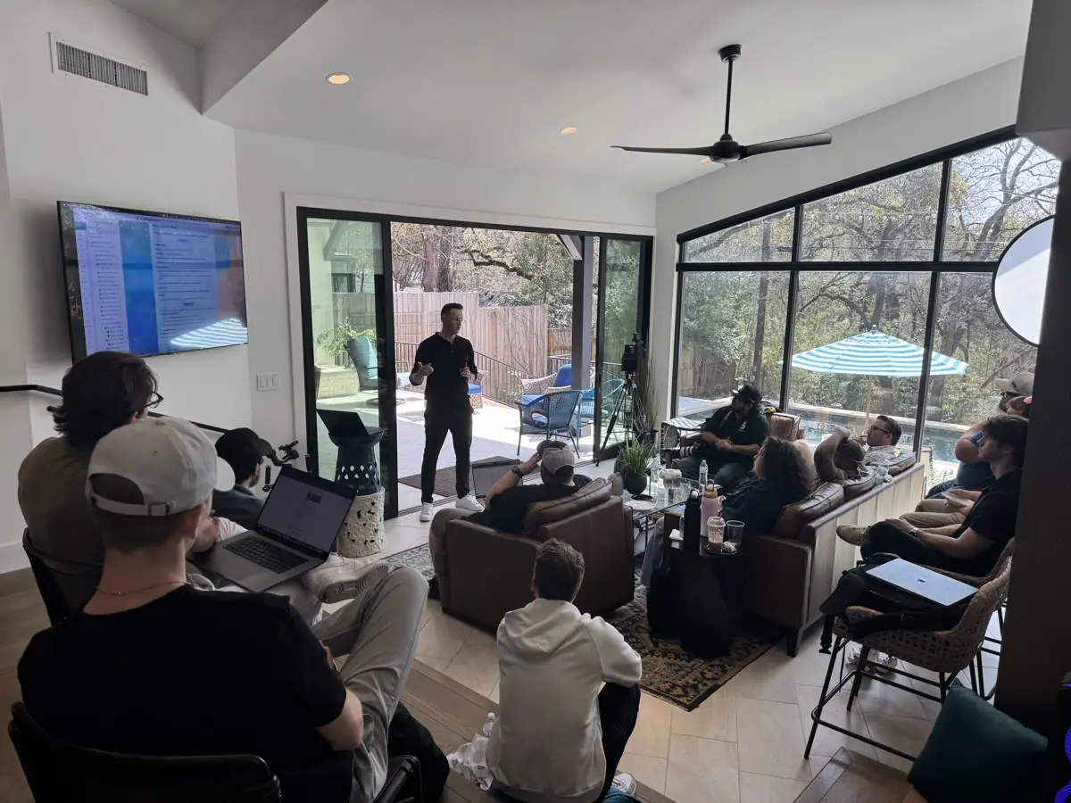 JT leading a workshop in a living room in Austin